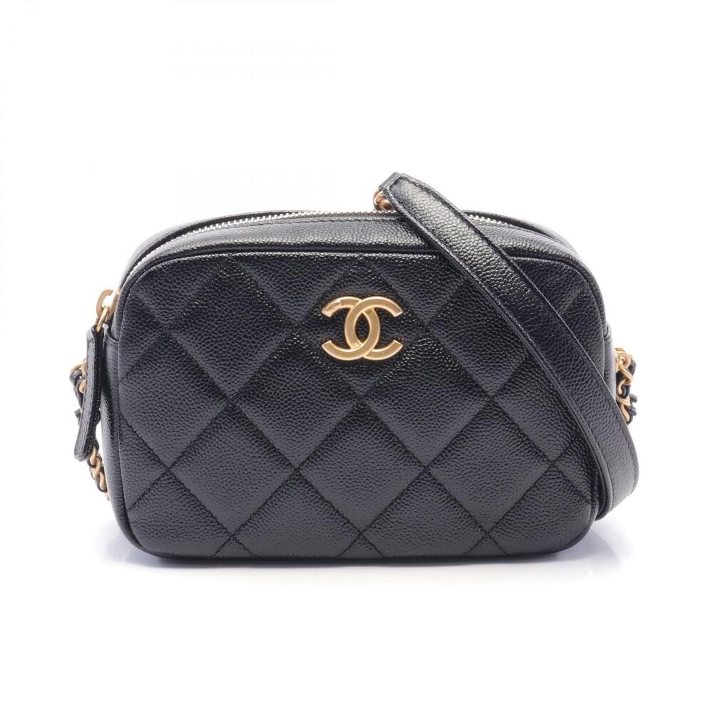 Chanel Matelasse Shoulder Bag Leather Grained Calfskin Black